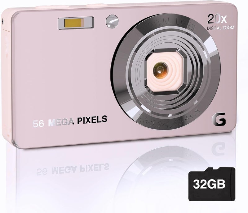 Focusify Digital Camera, 4K Cameras for Photography, Digital Point and Shoot Camera with 56Mp Autofocus 20X Zoom Anti Shake, Video Camera with 32GB SD Card for Adults, Teens, Beginners(Pink) - Image 1